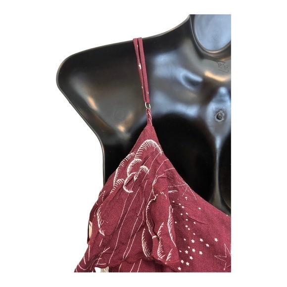 Lovestitch RUFFLE TOP WRAP MAXI DRESS IN WINE celestial pattern - Picture 8 of 14